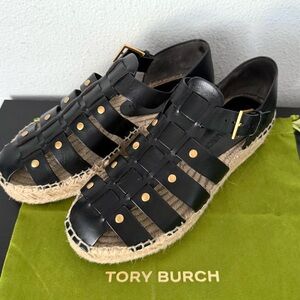 EUC Tory Burch Fisherman Platform Leather Espadrille Sandals